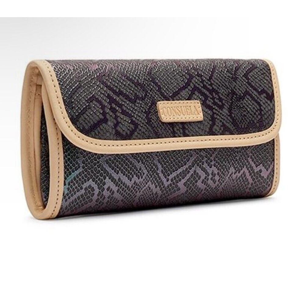 Consuela Randall Go-To Clutch Snakeskin Glitter Sparkle Snap Wallet Rare